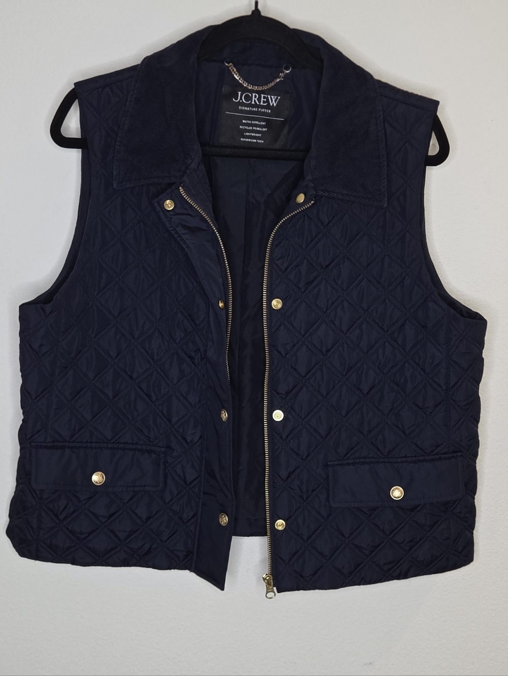 J.Crew Signature Puffer Vest In Navy With Navy Corduroy Collar - Picture 7 of 16
